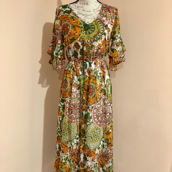 HP🎊09/06🎊JULIE Orange green floral midi dress - Picture 4 of 4